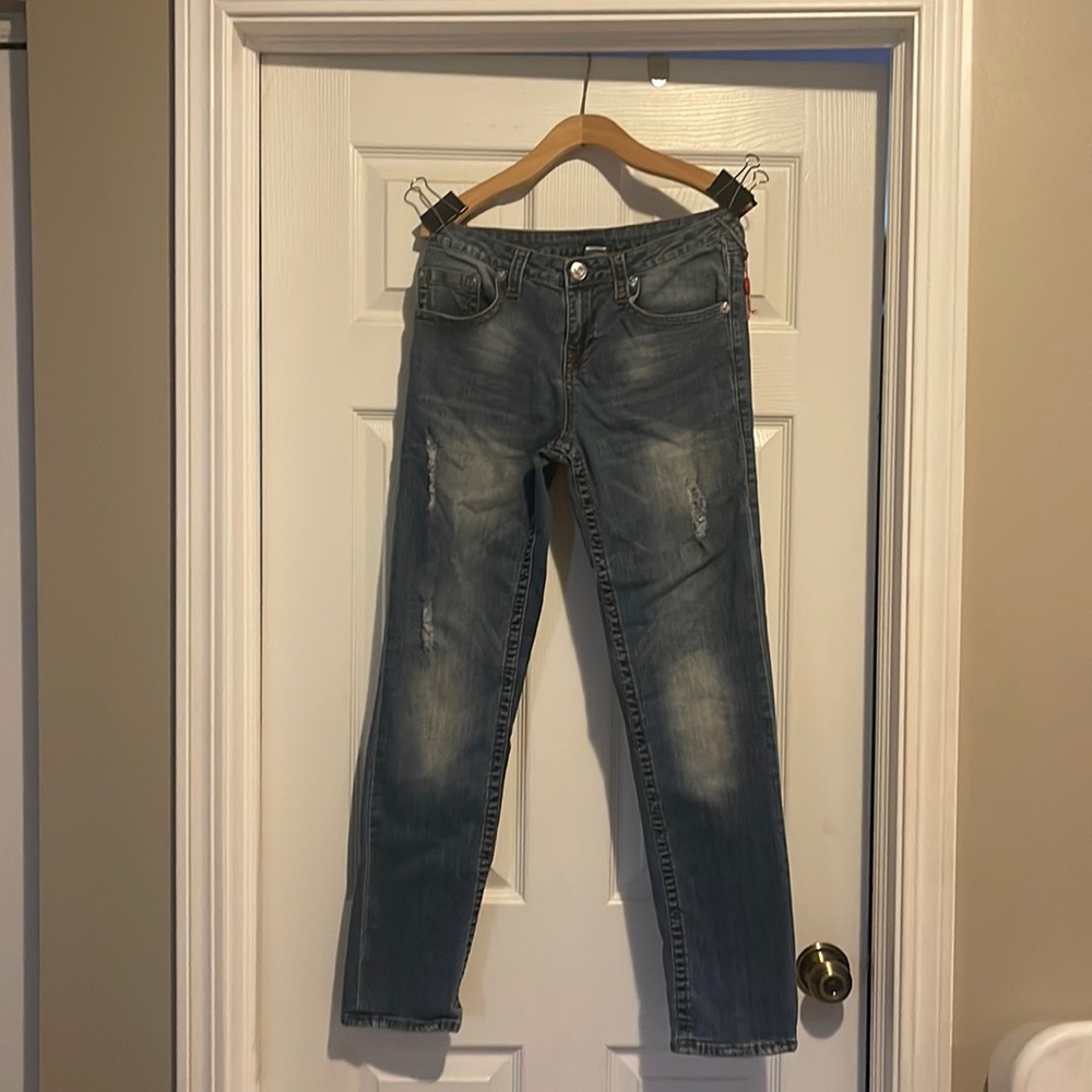 True Religion Slim distressed straight Denim Boys size 18 length 38”